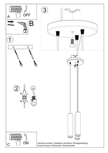 Lampa Wisząca LINO 3P naturalne drewno + 3x Żarówka LED GU-10 3000K Ciepła 7W 620lm