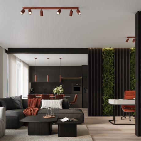 Lampa wisząca KARBON 3L ochra czerwona + 3x Żarówka LED GU-10 4000K Zimna 7W 530lm