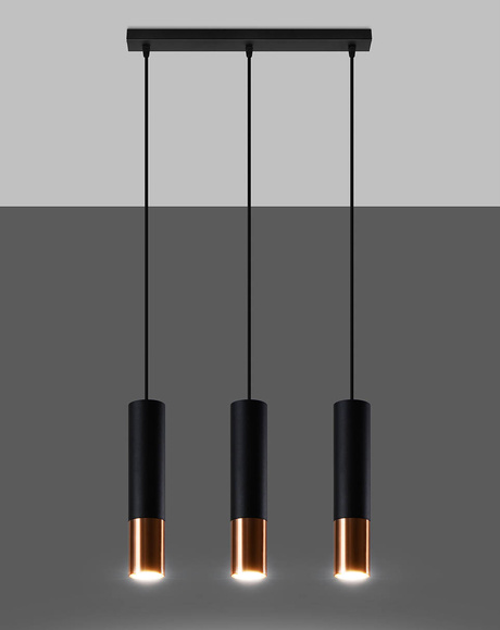 Lampa Wisząca LOOPEZ 3L czarny/miedź + 3x Żarówka LED GU-10 3000K Ciepła 7W 620lm