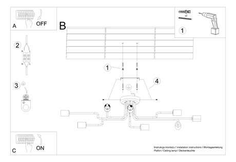 Żyrandol VECTOR 8 czarny + 8X Żarówka LED E27 3000K 7W 760lm