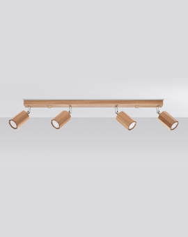 Plafon ZEKE 4 dąb + 4x Żarówka LED GU-10 3000K Ciepła 7W 620lm