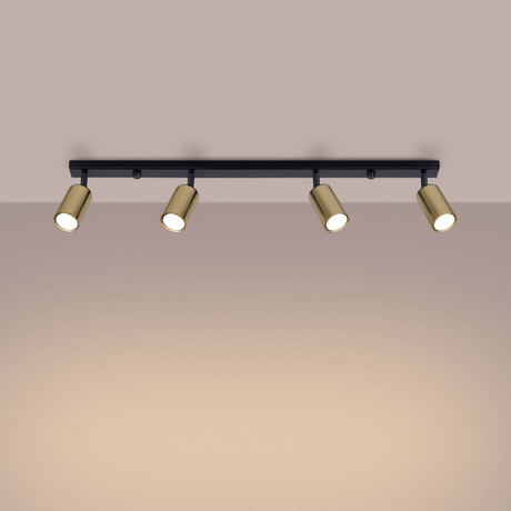 Plafon WINX 4L czarny/złoty + 4x Żarówka LED GU-10 4000K Zimna 7W 530lm