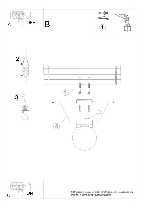 Plafon YOLI 1 czarny + 1x Żarówka LED G9 3000K Ciepła 4,5W 450lm