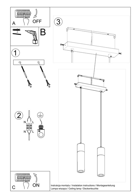 Lampa wisząca ZANE 2 szara + 2x Żarówka LED GU-10 3000K Ciepła 7W 620lm