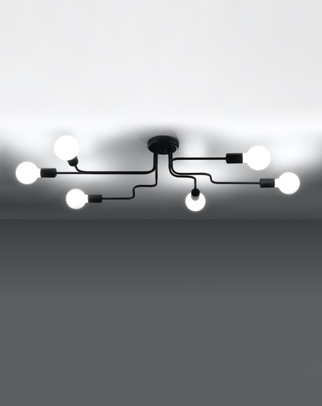 Żyrandol VECTOR 6 czarny + 6x Żarówka LED E27 4000K Zimna 7,5W 650lm