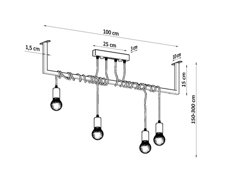 Żyrandol SALAMANCA 4 czarny + 4x Żarówka LED E27 4000K Zimna 7,5W 650lm