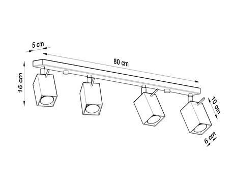 Plafon MERIDA 4L szary + 4x Żarówka LED GU-10 3000K Ciepła 7W 620lm
