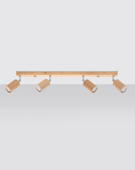 Plafon BERG 4 naturalne drewno + 4x Żarówka LED GU-10 4000K Zimna 7W 630lm