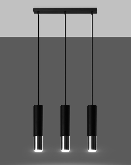 Lampa Wisząca LOOPEZ 3L czarny/chrom + 3x Żarówka LED GU-10 3000K Ciepła 7W 620lm