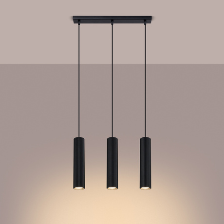 Lampa wisząca KARBON 3L czarny + 3x Żarówka LED GU-10 3000K Ciepła 7W 510lm