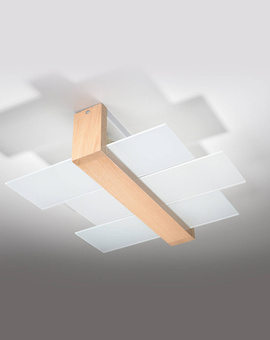 Plafon FENIKS 2 naturalne drewno + 2x Żarówka LED E27 4000K Zimna 7,5W 650lm