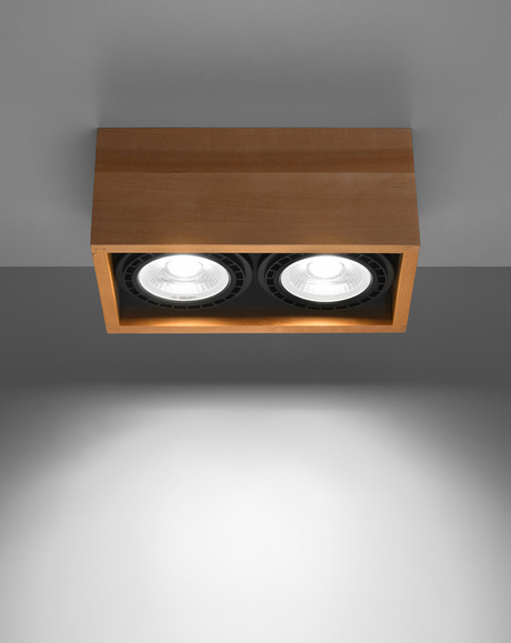 Plafon QUATRO 2 naturalne drewno + 2x Żarówka LED GU10 AR111 4000K ZIMNA 12W 850lm