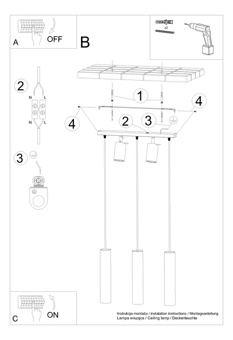 Lampa wisząca RING 3 czarny + 5x Żarówka LED GU-10 3000K Ciepła 7W 620lm