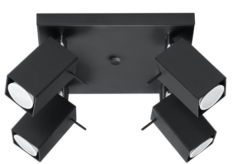 Plafon MERIDA 4 czarny + 4x Żarówka LED GU-10 3000K Ciepła 7W 620lm