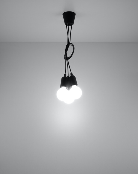 Lampa wisząca DIEGO 3 czarna + 3x Żarówka LED E27 4000K Zimna 7,5W 650lm