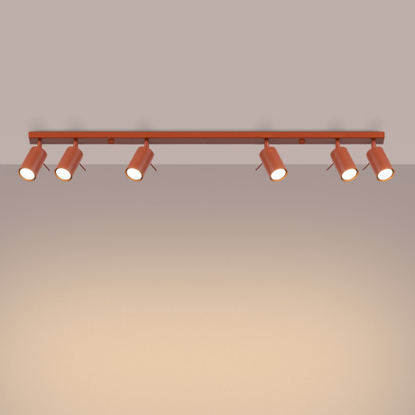 Plafon RING 6L ochra czerwona + 6x Żarówka LED GU-10 3000K Ciepła 7W 510lm