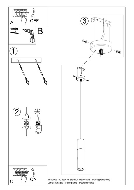 Lampa wisząca BORGIO 1 czarna + 1x Żarówka LED GU-10 4000K Zimna 7W 630lm