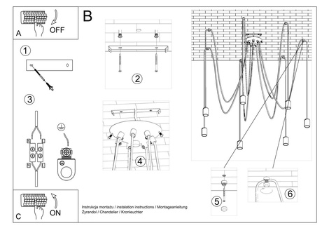 Lampa wisząca EDISON 7 czarny + 7x Żarówka LED E27 3000K Ciepła 7,5W 620lm