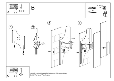 Kinkiet FABIANO + 2x Żarówka LED E27 3000K Ciepła 7,5W 620lm