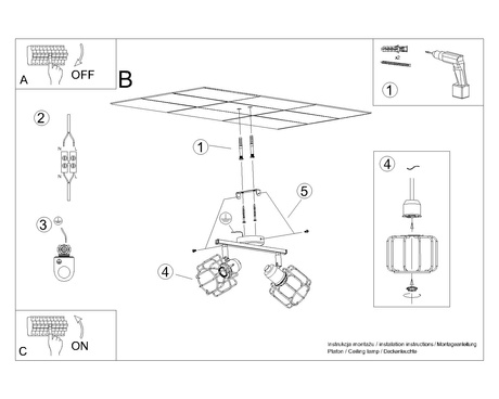 Plafon BELUCI 2 czarny + 2x Żarówka LED E14 3000K Ciepła 7,5W 620lm