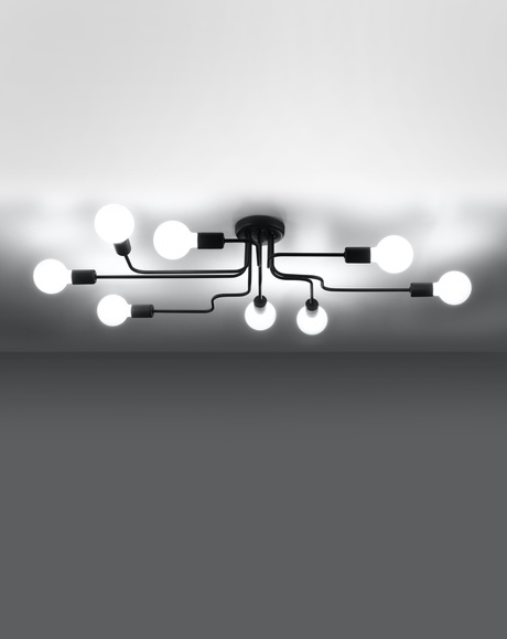 Żyrandol VECTOR 8 czarny + 8x Żarówka LED E27 4000K Zimna 7,5W 650lm