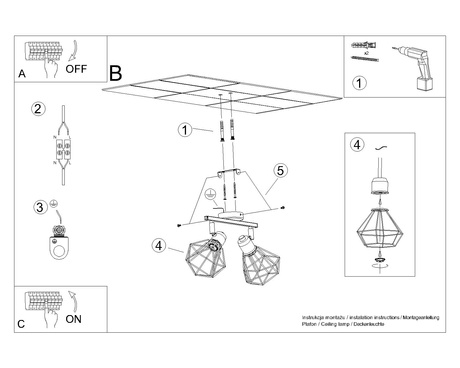 Plafon ARTEMIS 2 czarny + 2x Żarówka LED E14 4000K Zimna 7,5W 680lm