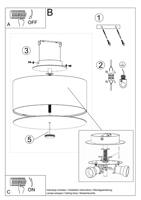 Plafon SKALA 30 czarny + 3x Żarówka LED E27 4000K Zimna 7,5W 650lm