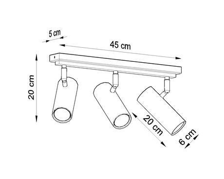 Plafon DIREZIONE 3 czarny + 3x Żarówka LED GU-10 4000K Zimna 7W 630lm