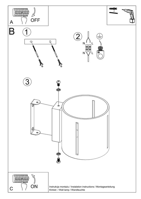 Kinkiet INEZ czarny + 1x Żarówka LED G9 3000K Ciepła 4,5W 510lm