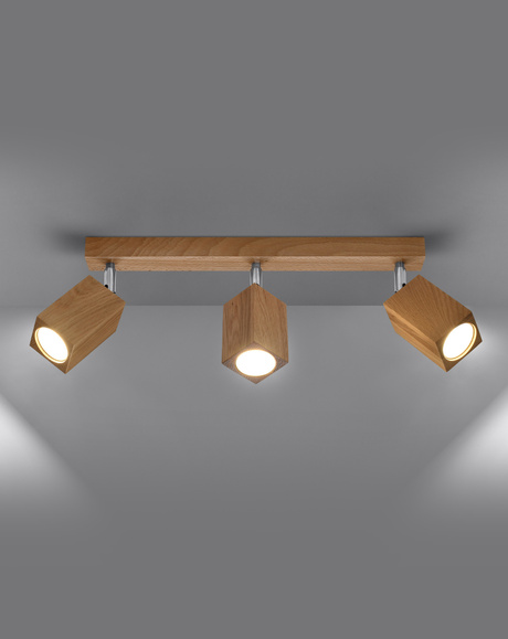 Plafon KEKE 3 dąb + 3x Żarówka LED GU-10 4000K Zimna 7W 630lm