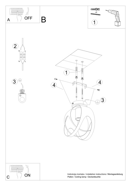 Plafon TULOS czarny + 1x Żarówka LED E27 3000K Ciepła 7,5W 620lm