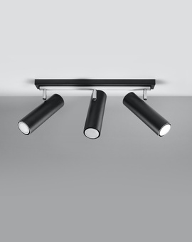 Plafon DIREZIONE 3 czarny + 3x Żarówka LED GU-10 3000K Ciepła 7W 620lm