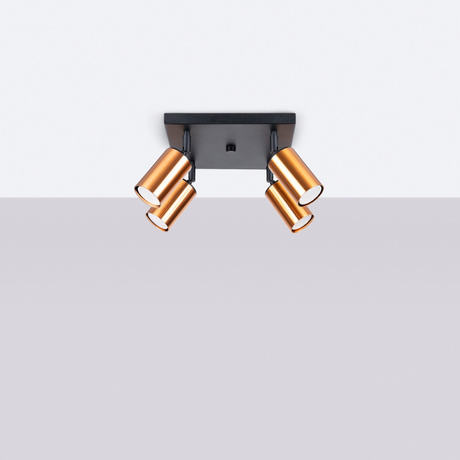 Plafon WINX 4 czarny/miedź + 4x Żarówka LED GU-10 3000K Ciepła 7W 510lm