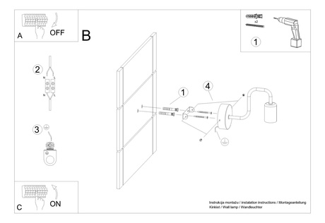 Kinkiet VECTOR czarny + 1X Żarówka LED E27 3000K 7W 760lm