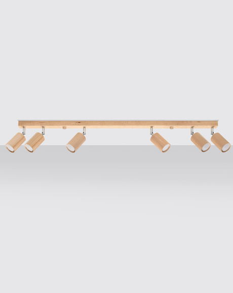 Plafon BERG 6 naturalne drewno + 6x Żarówka LED GU-10 4000K Zimna 7W 630lm