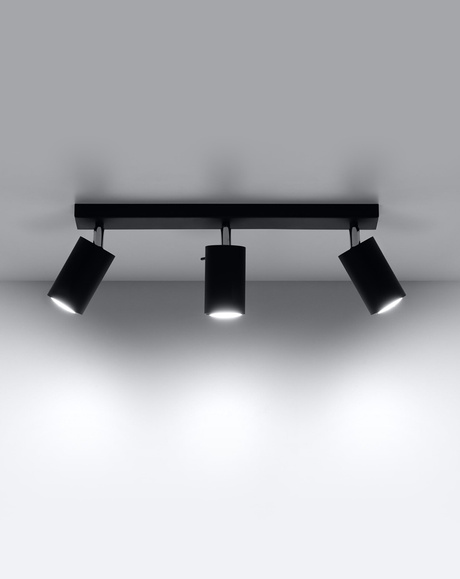 Plafon RING 3L czarny +3x Żarówka LED GU-10 3000K Ciepła 7W 620lm