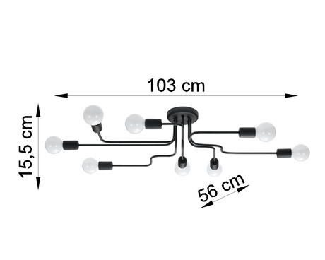 Żyrandol VECTOR 8 czarny + 8x Żarówka LED E27 3000K Ciepła 7,5W 620lm