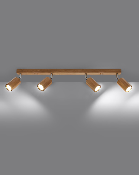 Plafon ZEKE 4 dąb + 4x Żarówka LED GU-10 3000K Ciepła 7W 620lm