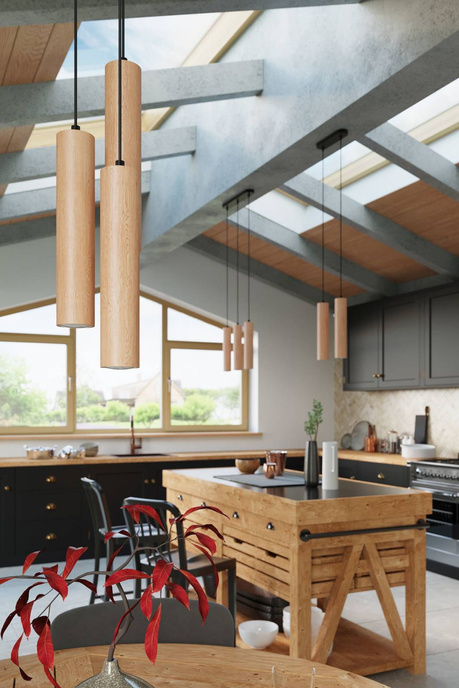 Lampa Wisząca LINO 3P naturalne drewno + 3x Żarówka LED GU-10 3000K Ciepła 7W 620lm