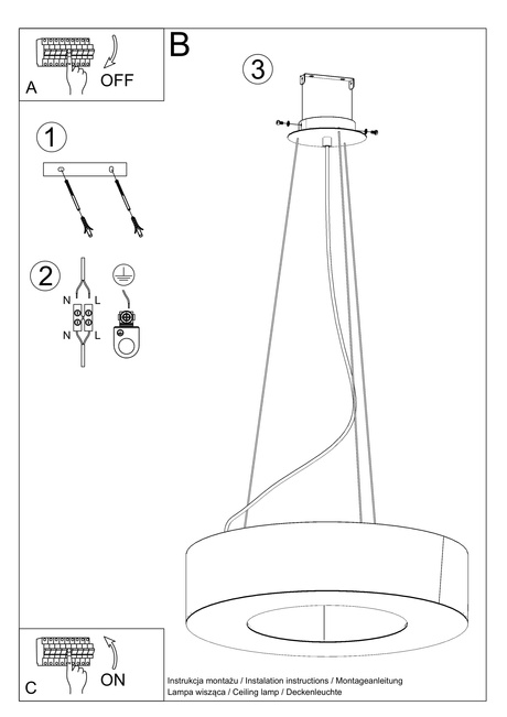 Żyrandol SATURNO 70 czarny + 6x Żarówka LED E27 3000K Ciepła 7,5W 620lm