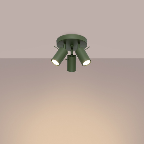 Plafon RING 3P zielony oliwkowy + 3x Żarówka LED GU-10 4000K Zimna 7W 530lm