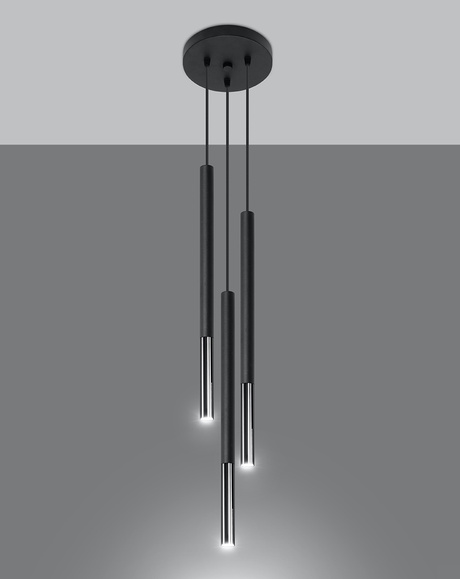 Lampa wisząca MOZAICA 3P czarny/chrom + 3x Żarówka LED G9 3000K Ciepła 3W 192lm