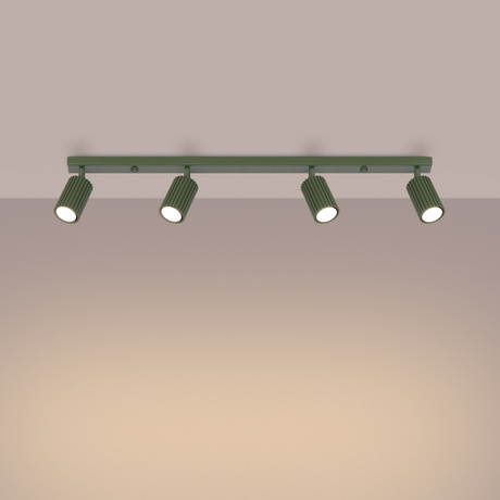 Plafon KARBON 4L zielony oliwkowy + 4x Żarówka LED GU-10 3000K Ciepła 7W 510lm