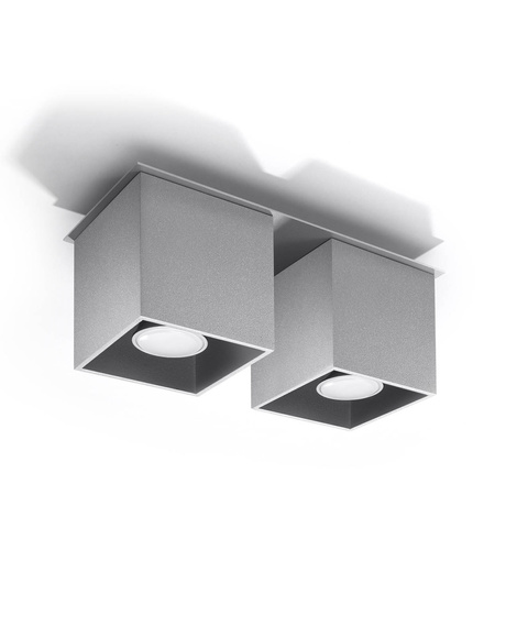 Plafon QUAD 2 szary + 2x Żarówka LED GU-10 4000K Zimna 7W 630lm