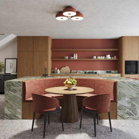 Plafon OMIQ ochra czerwona + 4X Żarówka LED E27 3000K Ciepła 7,5W 620lm