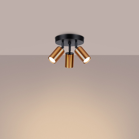 Plafon WINX 3P czarny/miedź + 3x Żarówka LED GU-10 3000K Ciepła 7W 510lm