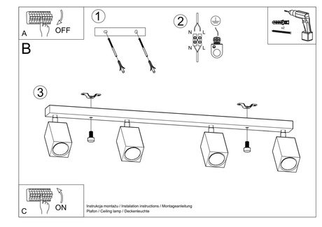 Plafon KEKE 4 dąb + 4x Żarówka LED GU-10 3000K Ciepła 7W 620lm