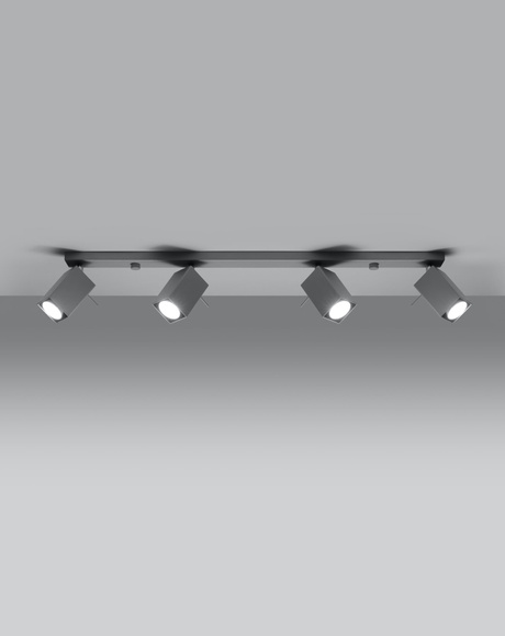 Plafon MERIDA 4L szary + 4x Żarówka LED GU-10 3000K Ciepła 7W 620lm