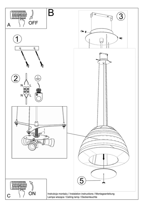 Żyrandol BELLA 60 czarna + 3x Żarówka LED E27 4000K Zimna 7,5W 650lm