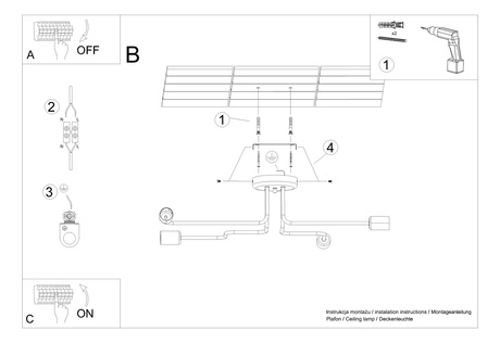 Żyrandol VECTOR 4 czarny + 4X Żarówka LED E27 3000K 7W 760lm